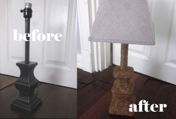 Rope wrapped lamp, before and after